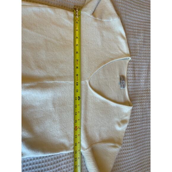 Texture & Thread Madewell Cream Ribbed V Neck Long Sleeve Tie Front Cotton Top M - Picture 7 of 10